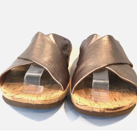 FitFlop Kys Bronze Size 9 Women Leather Crisscross Cork Slide Sandals EU 41 UK 7 - Picture 6 of 10